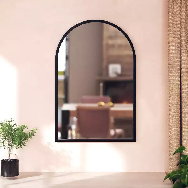 Miroir Mural Cadre Métal Arc - 76x51 cm, Argent Moderne