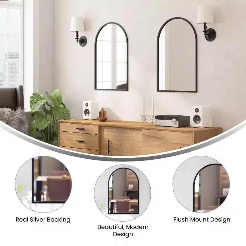 Miroir Mural Cadre Métal Arc - 76x51 cm, Argent Moderne