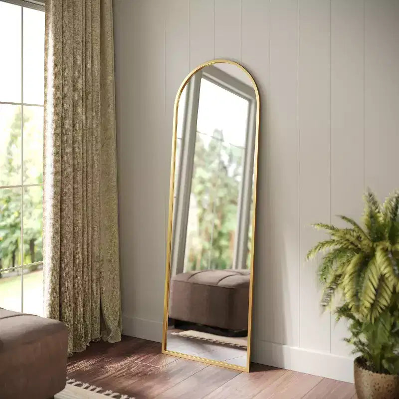 Miroir Mural Cadre Métal Arc - 76x51 cm, Argent Moderne