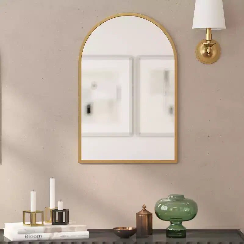 Miroir Mural Cadre Métal Arc - 76x51 cm, Argent Moderne