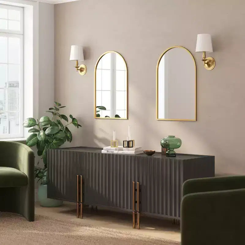 Miroir Mural Cadre Métal Arc - 76x51 cm, Argent Moderne