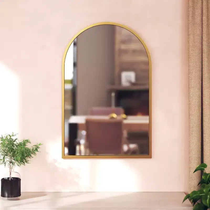 Miroir Mural Cadre Métal Arc - 76x51 cm, Argent Moderne