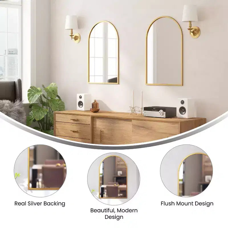 Miroir Mural Cadre Métal Arc - 76x51 cm, Argent Moderne