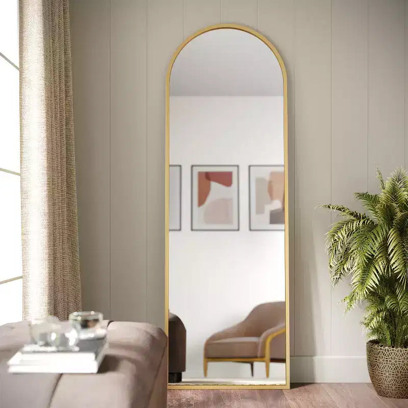 Miroir Mural Cadre Métal Arc - 76x51 cm, Argent Moderne