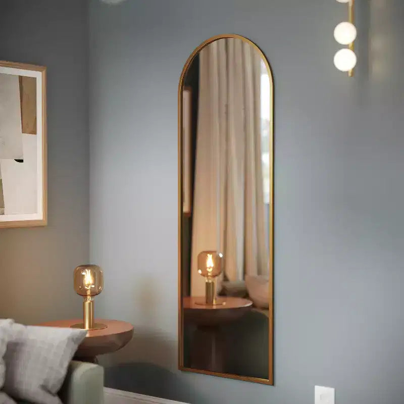 Miroir Mural Cadre Métal Arc - 76x51 cm, Argent Moderne