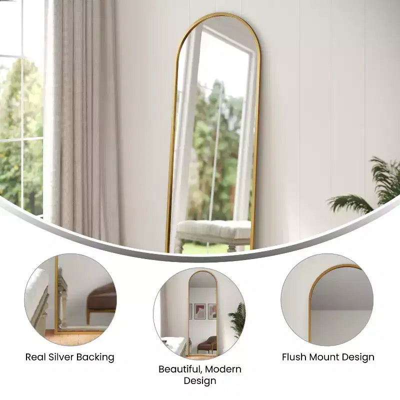 Miroir Mural Cadre Métal Arc - 76x51 cm, Argent Moderne