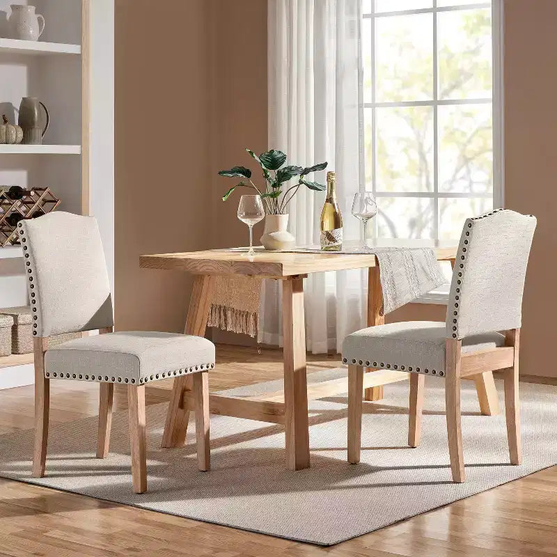 Lot de 2 chaises de salle à manger tapissées à dossier haut - Clous décoratifs couleur bronze