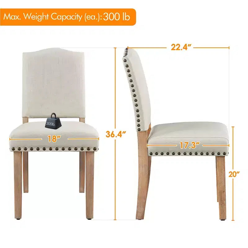 Lot de 2 chaises de salle à manger tapissées à dossier haut - Clous décoratifs couleur bronze