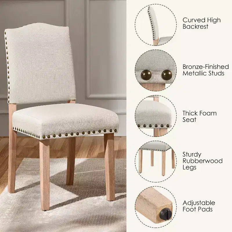 Lot de 2 chaises de salle à manger tapissées à dossier haut - Clous décoratifs couleur bronze
