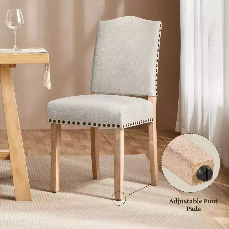 Lot de 2 chaises de salle à manger tapissées à dossier haut - Clous décoratifs couleur bronze