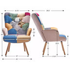 Fauteuil à dossier haut avec pieds en hévéa - Patchwork/Velours