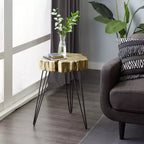 Table d'appoint ronde moderne en polystone et métal - Or et noir