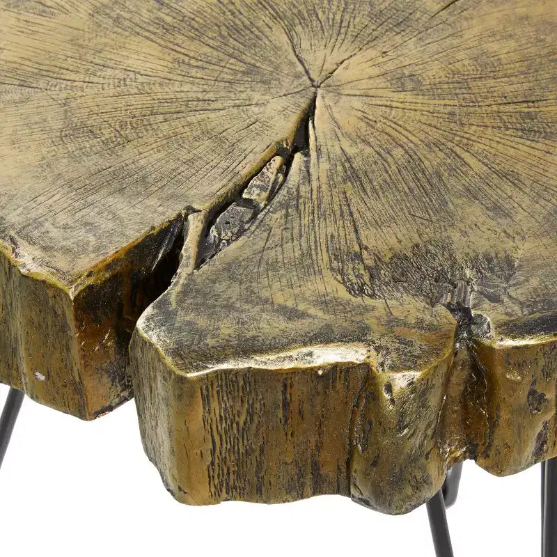 Table d'appoint ronde moderne en polystone et métal - Or et noir