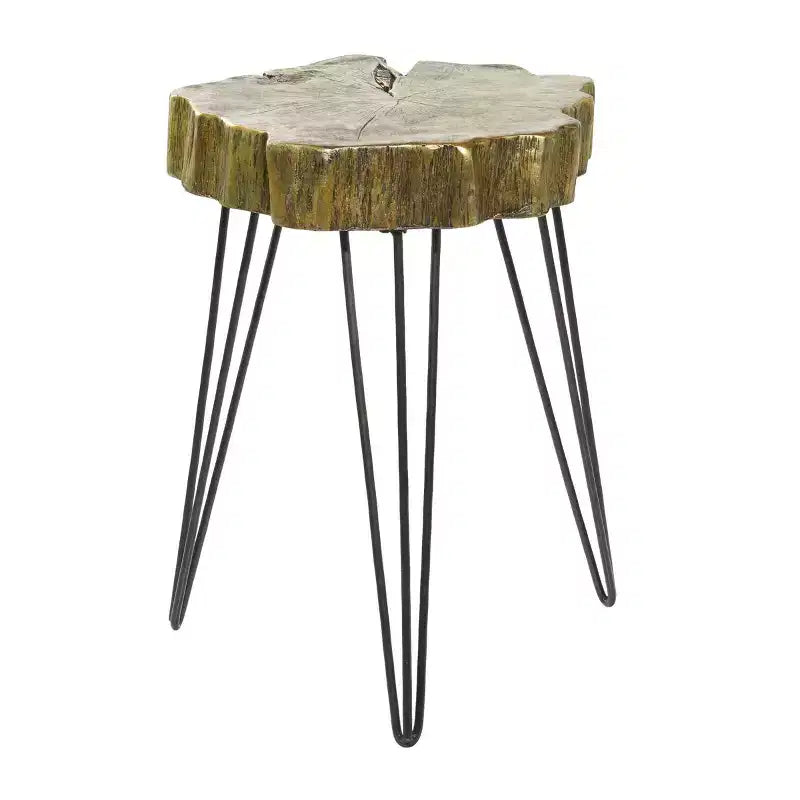 Table d'appoint ronde moderne en polystone et métal - Or et noir
