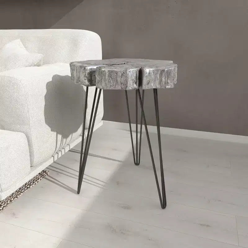 Table d'appoint ronde moderne en polystone et métal - Or et noir