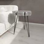 Table d'appoint ronde moderne en polystone et métal - Or et noir