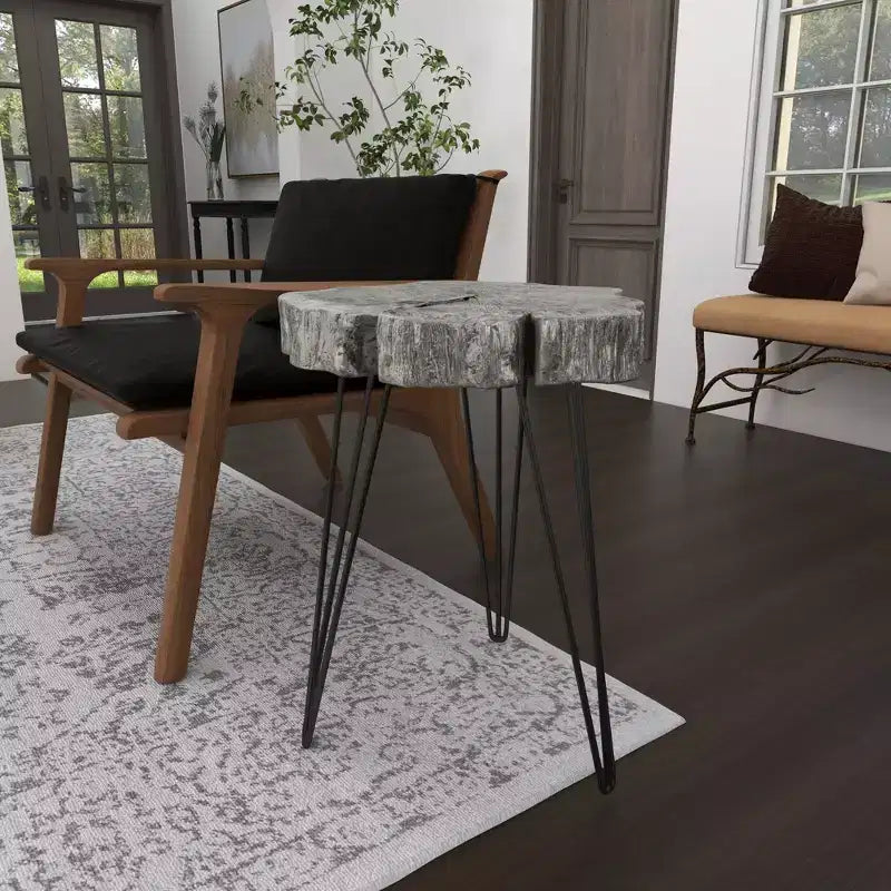 Table d'appoint ronde moderne en polystone et métal - Or et noir