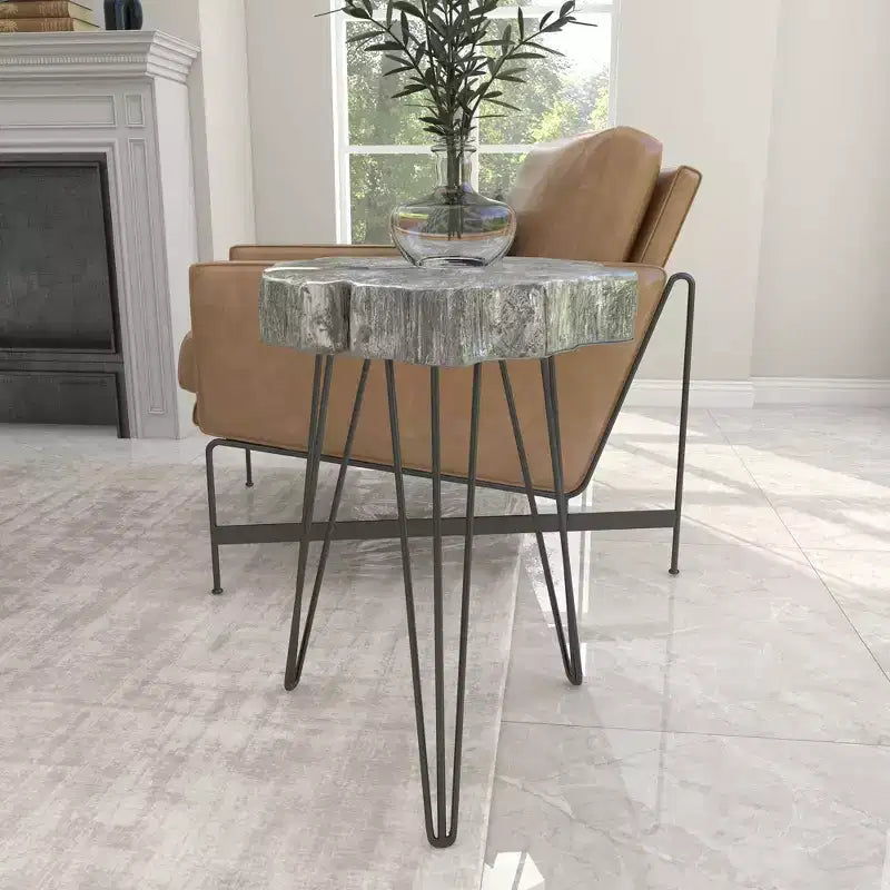 Table d'appoint ronde moderne en polystone et métal - Or et noir