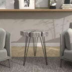 Table d'appoint ronde moderne en polystone et métal - Or et noir