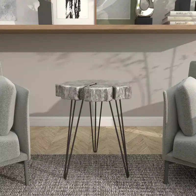 Table d'appoint ronde moderne en polystone et métal - Or et noir