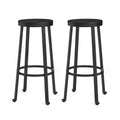 Set of 2 Steel Bar Stools with Round Elm Wood Top - Glitzhome