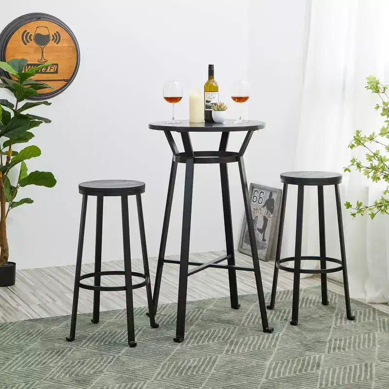 Tabourets de bar en acier (lot de 2) avec plateau rond en bois d'orme – 74 cm