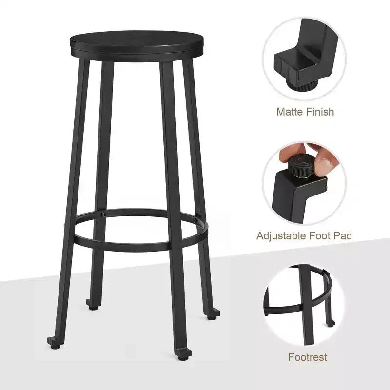 Tabourets de bar en acier (lot de 2) avec plateau rond en bois d'orme – 74 cm