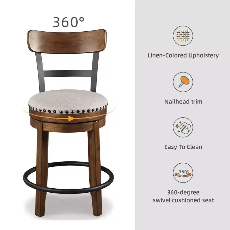 Tabouret de bar pivotant rembourré Valebeck, hauteur comptoir – 61 cm