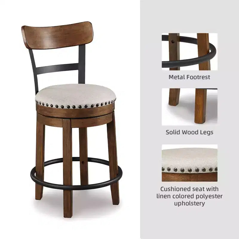 Tabouret de bar pivotant rembourré Valebeck, hauteur comptoir – 61 cm