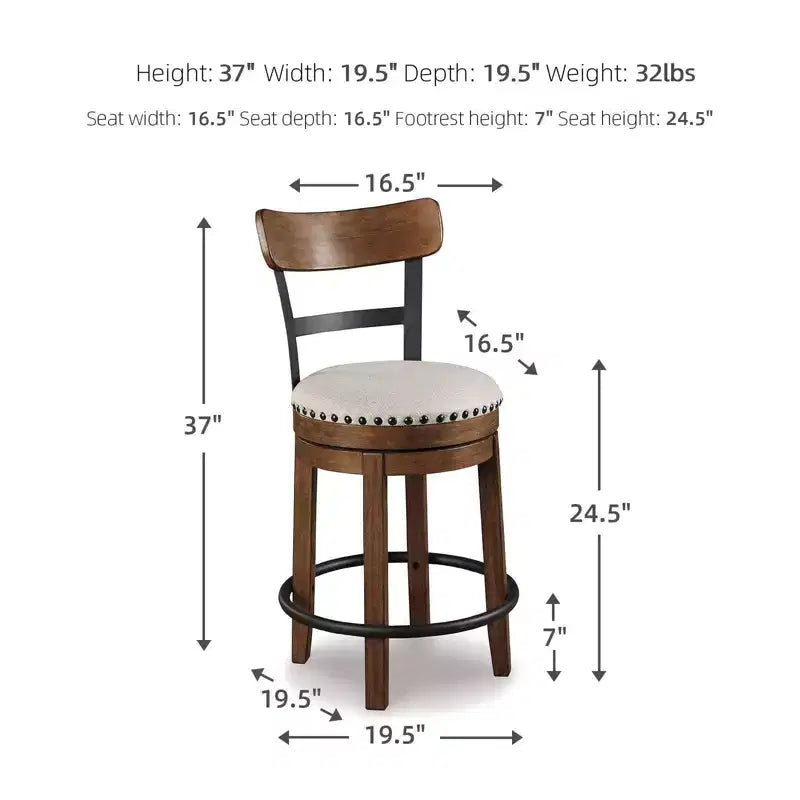 Tabouret de bar pivotant rembourré Valebeck, hauteur comptoir – 61 cm