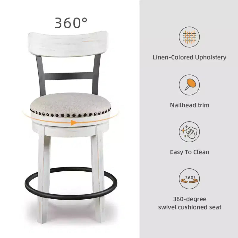 Tabouret de bar pivotant rembourré Valebeck, hauteur comptoir – 61 cm
