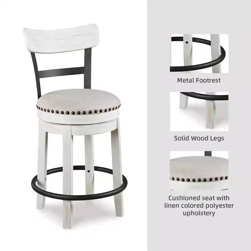 Tabouret de bar pivotant rembourré Valebeck, hauteur comptoir – 61 cm