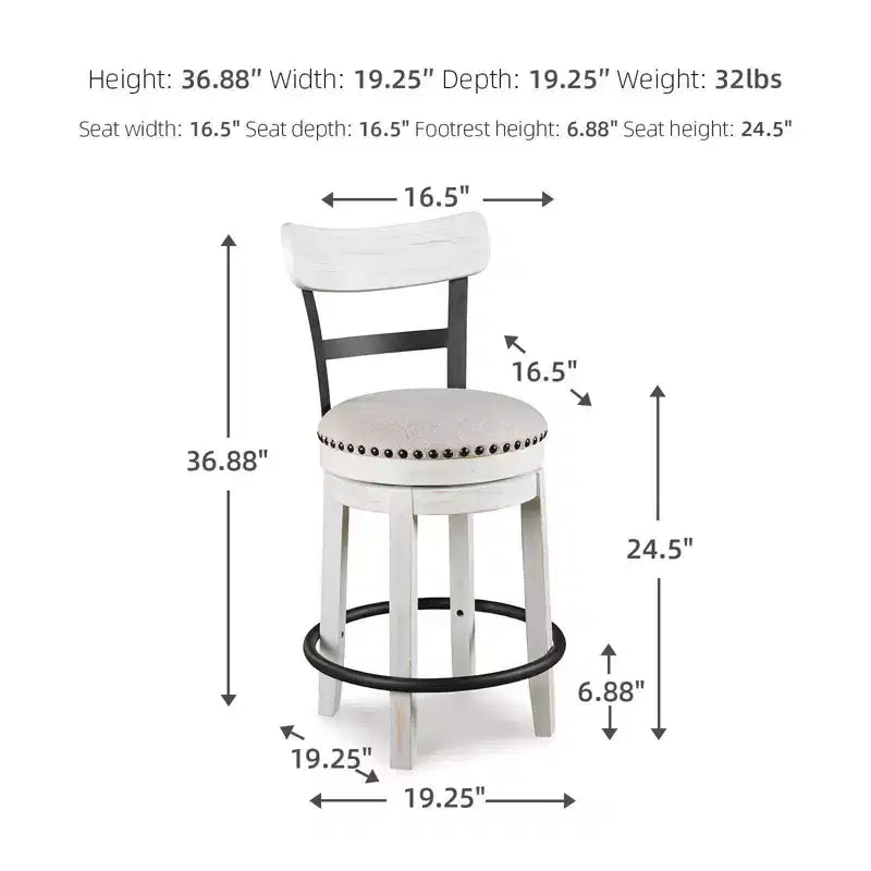 Tabouret de bar pivotant rembourré Valebeck, hauteur comptoir – 61 cm