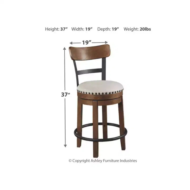 Tabouret de bar pivotant rembourré Valebeck, hauteur comptoir – 61 cm