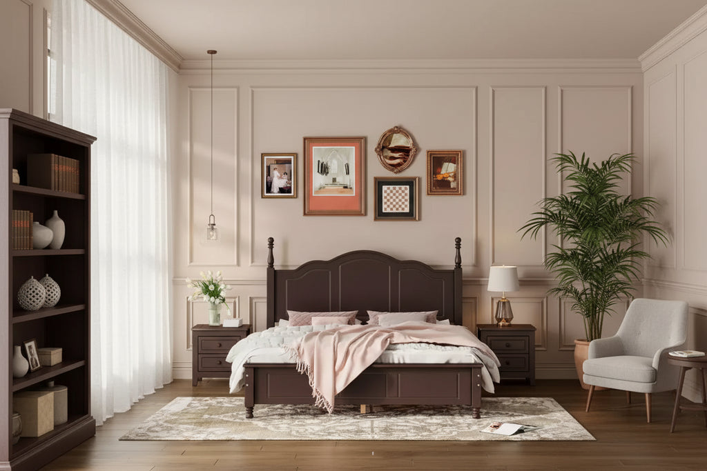 3 PCS Bedroom Sets, Queen/Full Size Wood Platform Bed with Two Nightstands-ModernLuxe