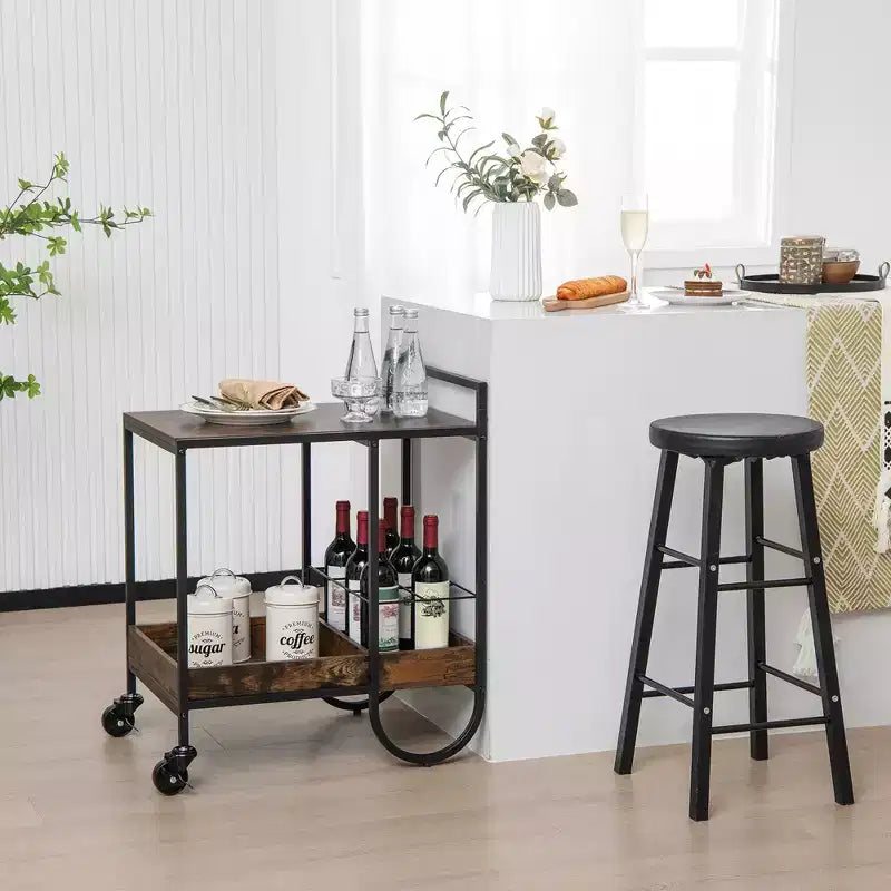 Desserte industrielle à roulettes avec casier à vin amovible – Marron rustique