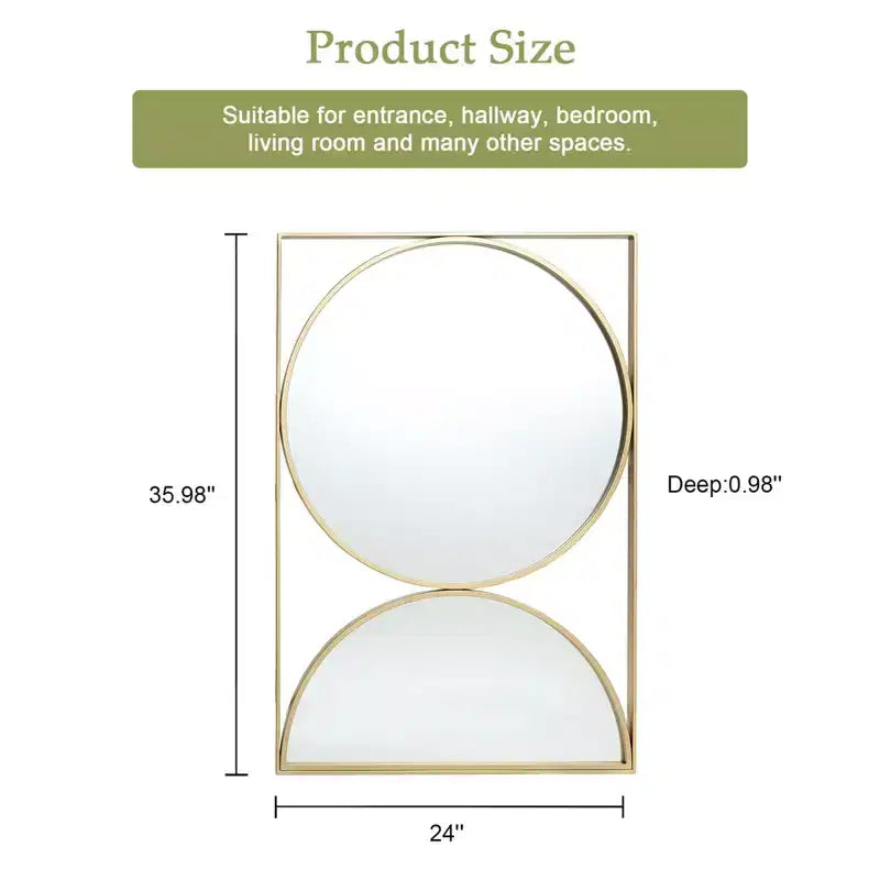 Miroir mural décoratif à cadre doré en forme de sablier - 91 x 61 cm