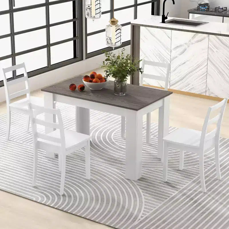 Ensemble de salle à manger moderne 5 pièces - Table rectangulaire et 4 chaises en bois d'hévéa