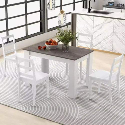 Ensemble de salle à manger moderne 5 pièces - Table rectangulaire et 4 chaises en bois d'hévéa