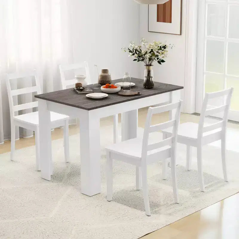 Ensemble de salle à manger moderne 5 pièces - Table rectangulaire et 4 chaises en bois d'hévéa