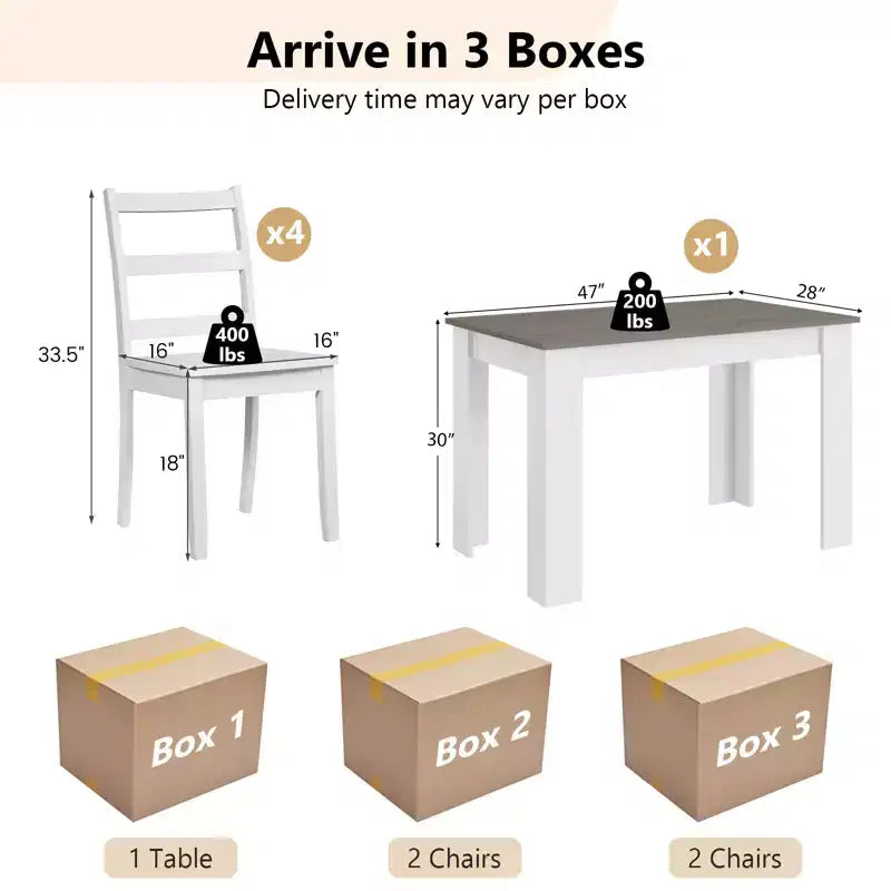 Ensemble de salle à manger moderne 5 pièces - Table rectangulaire et 4 chaises en bois d'hévéa
