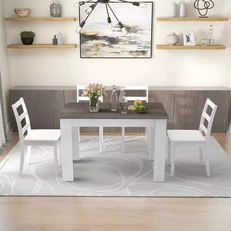 Ensemble de salle à manger moderne 5 pièces - Table rectangulaire et 4 chaises en bois d'hévéa