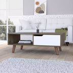 Table basse rectangulaire Lecce avec tiroir et étagère ouverte