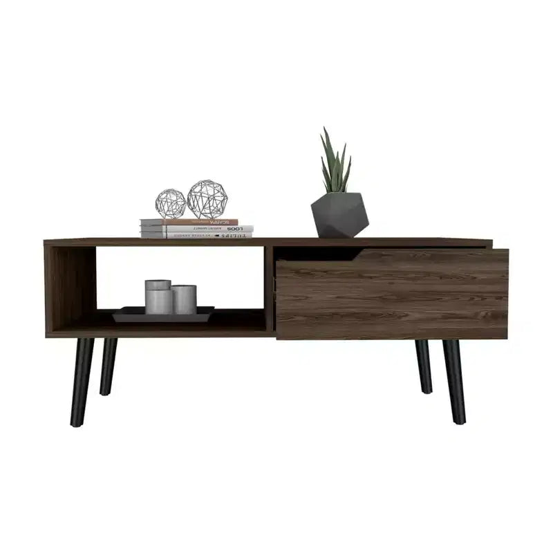 Table basse rectangulaire Lecce avec tiroir et étagère ouverte