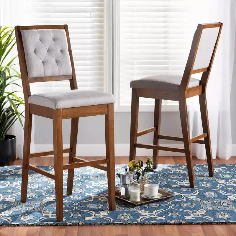 Tabourets de bar en bois rembourrés en tissu Gideon, ensemble de 2 - 30 pouces