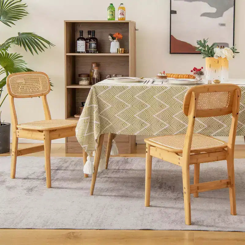 Lot de 2 chaises de salle à manger d'appoint en rotin – Tressage bambou et canne