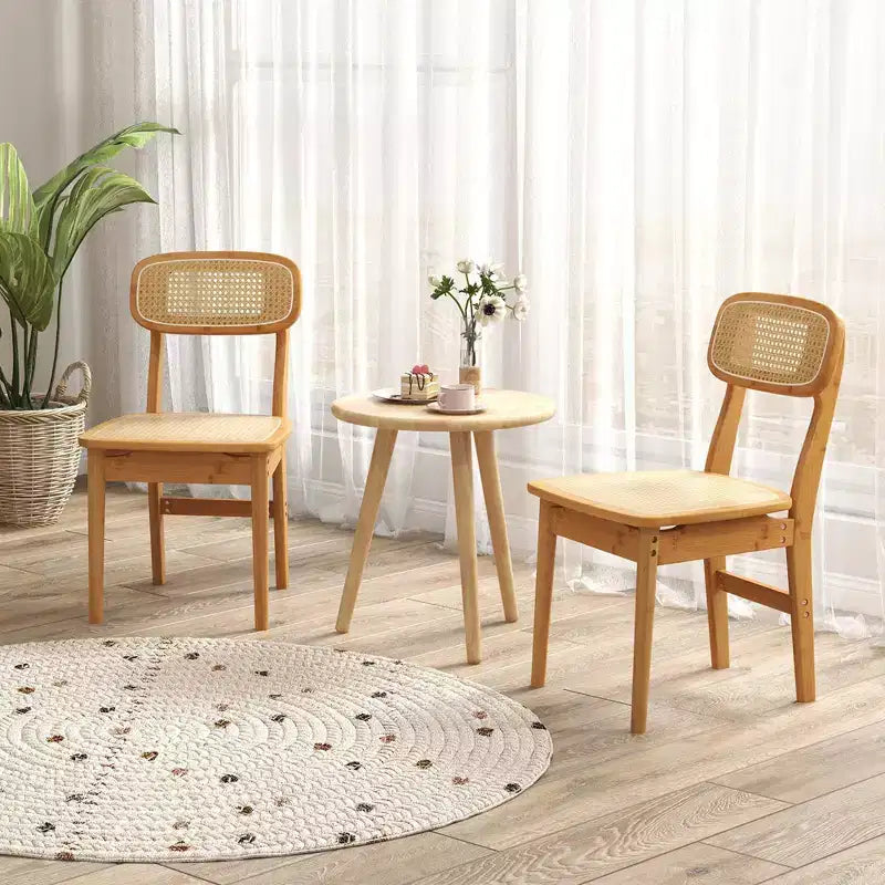 Lot de 2 chaises de salle à manger d'appoint en rotin – Tressage bambou et canne