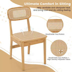 Lot de 2 chaises de salle à manger d'appoint en rotin – Tressage bambou et canne