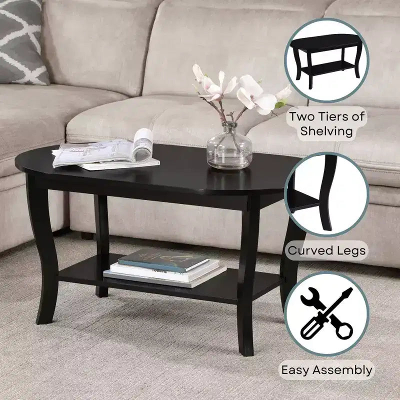 Table Basse Ovale avec Étagère American Heritage - Noire
