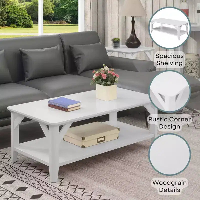 Table basse rectangulaire Winston avec étagère - Noire